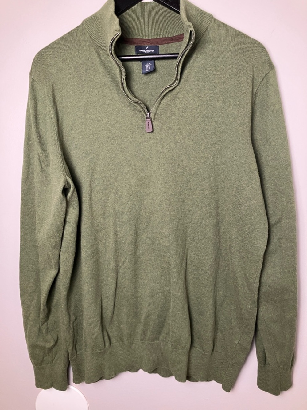 Daniel Hechter Quarter-Zip Olive Green Men's Cotton‎ Cashmere Sweater Size XL